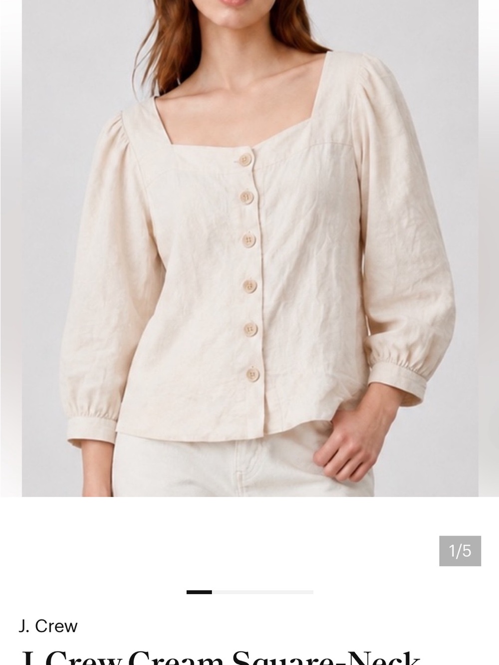 J. Crew Cream Square-Neck Button Front Blouse